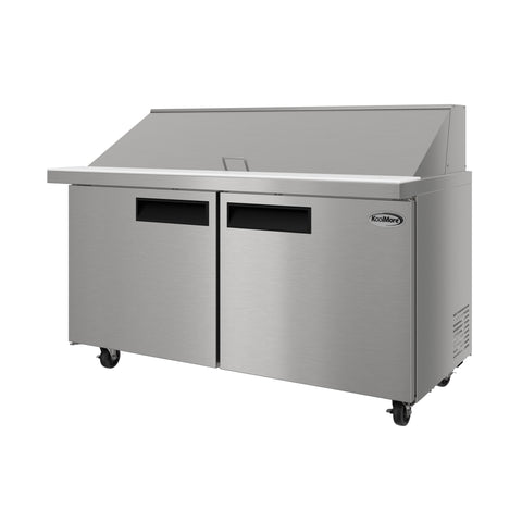 60 in. Commercial 2-Door Refrigerated Mega Salad and Sandwich Prep Table, 24 Pan Capacity and 18.4 Cu. Ft. of Storage in Stainless-Steel (KM-MPTR60-2D)