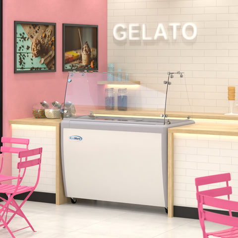 50 in. Gelato Dipping Cabinet Display Freezer with Sliding Glass Door and Sneeze Guard 13 cu. ft. KM-GDC-49SD-FG