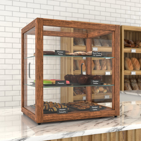 20 In. 3-Tier Artisan Dark Wooden & Tempered Glass Dry Bakery Display Case