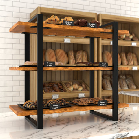 28 In. 3-Tier Supermarket Wooden Display Rack