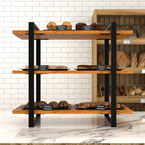 28 In. 3-Tier Supermarket Wooden Display Rack