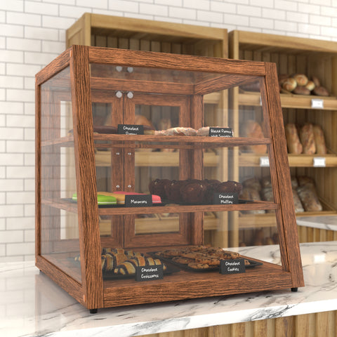 21 In. Artisan Dark Wooden & Tempered Glass Slanted Dry Bakery Display Case