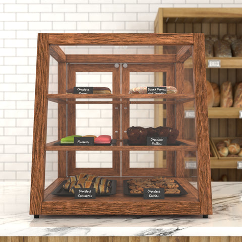 21 In. Artisan Dark Wooden & Tempered Glass Slanted Dry Bakery Display Case