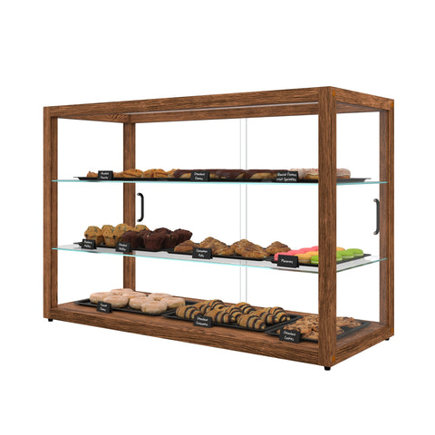 42 In. Artisan Horizontal Dark Wooden & Tempered Glass Dry Bakery Display Case