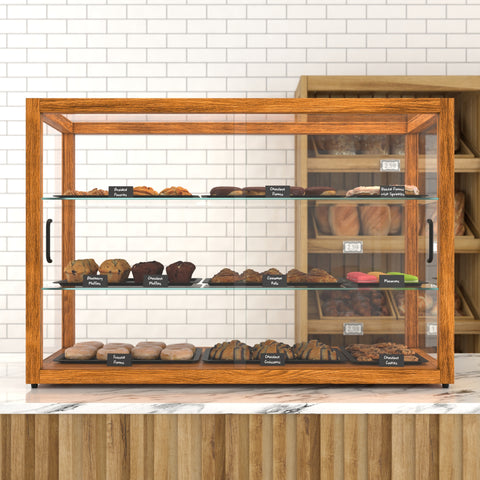 42 In. Artisan Horizontal Light Wooden & Tempered Glass Dry Bakery Display Case