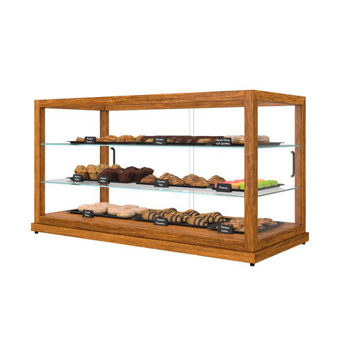 44 In. Artisan Horizontal Light Wooden & Tempered Glass Dry Bakery Display Case