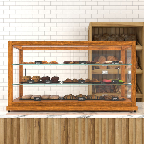 44 In. Artisan Horizontal Light Wooden & Tempered Glass Dry Bakery Display Case