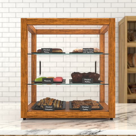 20 In. 3-Tier Artisan Light Wooden & Tempered Glass Dry Bakery Display Case