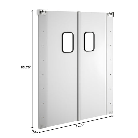 Commercial Double Aluminum Swinging Traffic Door with 9 In. x 14 In. Window - 72 In. x  84 In. Door Opening (KM-SWD36X2)