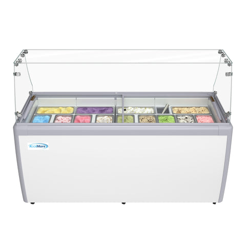 70 in. 14-Pan Gelato Dipping Cabinet Display Freezer with Sliding Glass Door and Sneeze Guard, 20 cu. ft. (KM-GDC-71SD-FG)