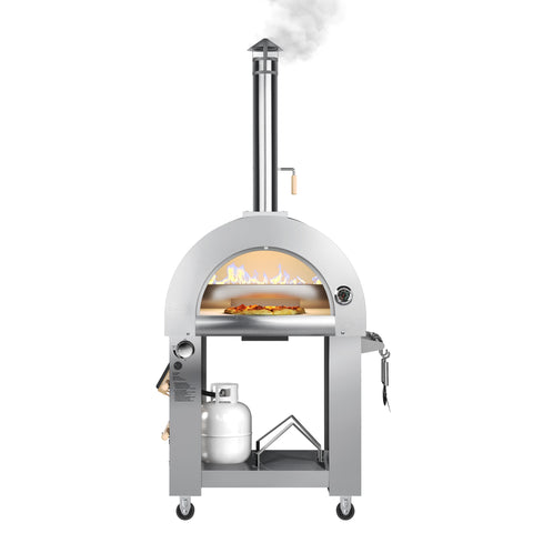 32 in. Outdoor Propane and Wood Fired Pizza Oven in Stainless-Steel (KM-OKS-DFPO)