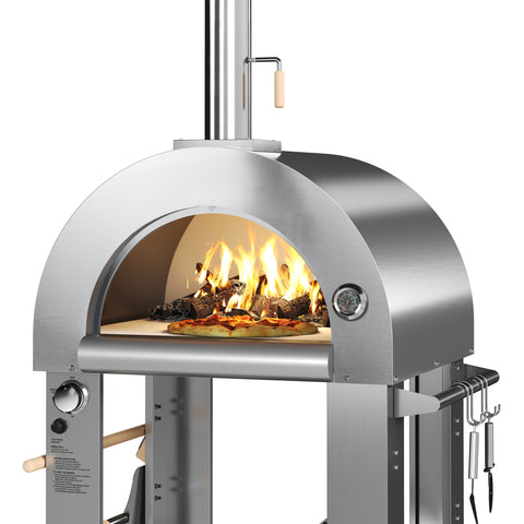 32 in. Outdoor Propane and Wood Fired Pizza Oven in Stainless-Steel (KM-OKS-DFPO)