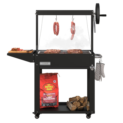 50 in. Argentine Charcoal Grill, Adjustable Grate Outdoor BBQ, in Black