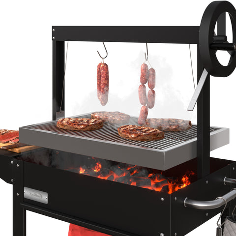 50 in. Argentine Charcoal Grill, Adjustable Grate Outdoor BBQ, in Black