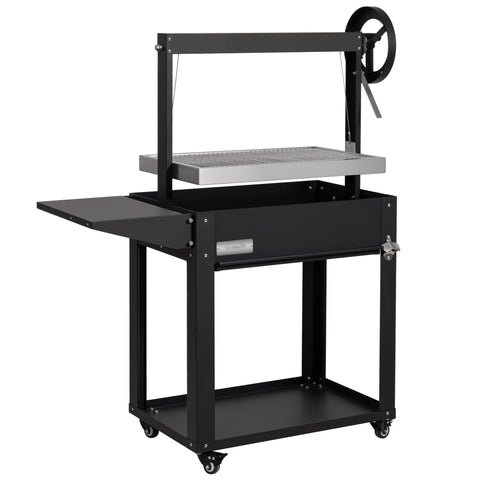 50 in. Argentine Charcoal Grill, Adjustable Grate Outdoor BBQ, in Black