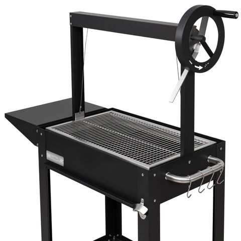 50 in. Argentine Charcoal Grill, Adjustable Grate Outdoor BBQ, in Black