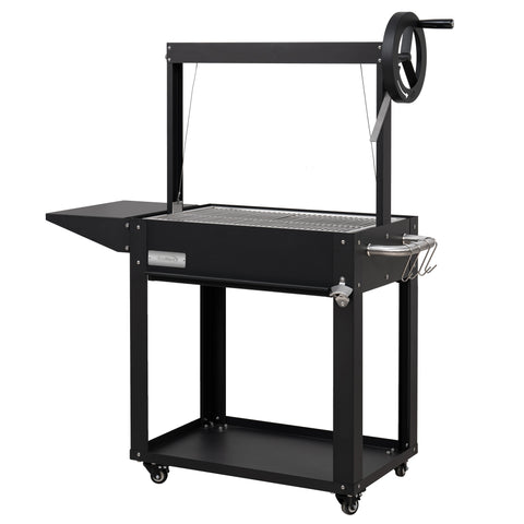 50 in. Argentine Charcoal Grill, Adjustable Grate Outdoor BBQ, in Black