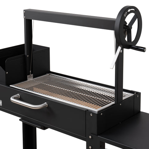 54 in. Argentine Charcoal Grill, Adjustable Grate Outdoor BBQ, in Black