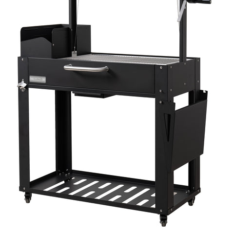 54 in. Argentine Charcoal Grill, Adjustable Grate Outdoor BBQ, in Black