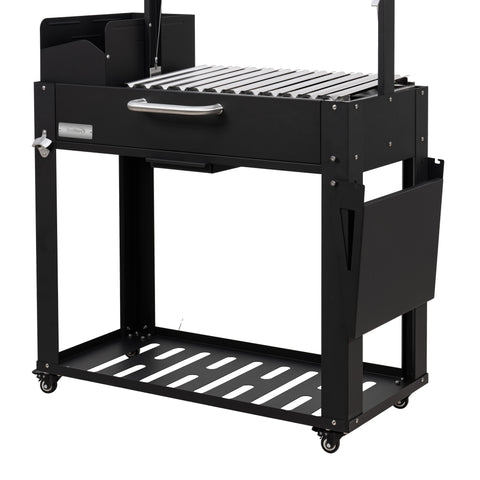 54 in. Argentine Charcoal Grill with Interchangeable V-Grates, Outdoor BBQ, in Black