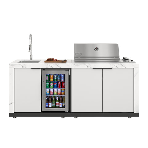 83 in. Outdoor Kitchen Suite with White Stone Counters and Sides, 4-Burner Grill, Stainless Steel Sink and Faucet