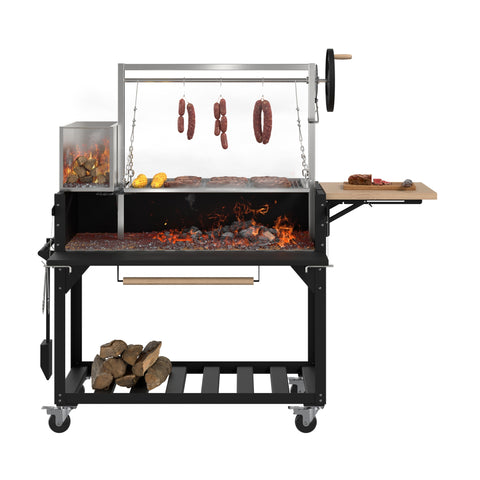 72 in. Argentine Santa Maria Charcoal and Wood Grill, Adjustable Outdoor BBQ, in Black