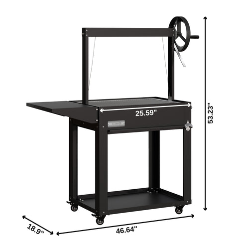 50 in. Argentine Charcoal Grill, Adjustable Grate Outdoor BBQ, in Black