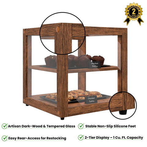 15 In. Artisan Dark Wooden & Tempered Glass Dry Bakery Display Case