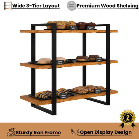 28 In. 3-Tier Supermarket Wooden Display Rack