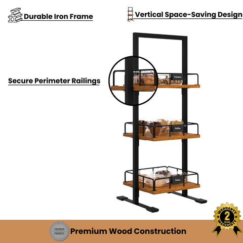 12 In. 3-Tier Wooden Bakery, Supermarket & Cafe Display Case
