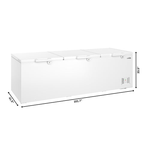 100 in. 50 cu. ft. Large Three-Door Chest Freezer in White