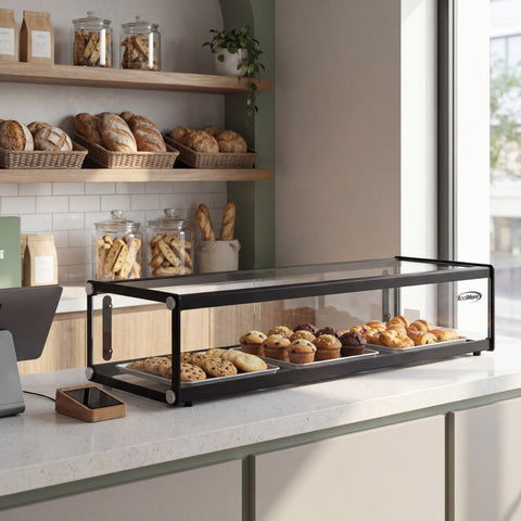 36 in. Slim  Dry  Bakery Display Case with Black Aluminum Accents, 1.5 Cu Ft