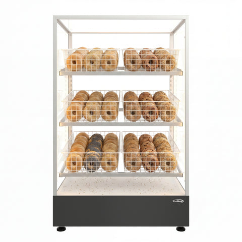 30 in. Tempered Glass Floor Standing Bagel Bakery Display Case with 6 Baskets, Open Back and LED Lighting