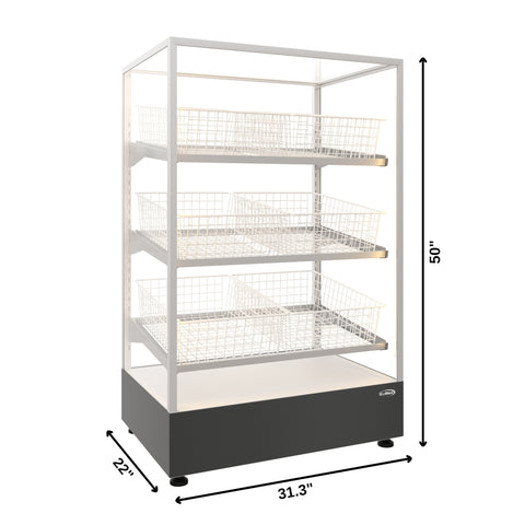 30 in. Tempered Glass Floor Standing Bagel Bakery Display Case with 6 Baskets, Open Back and LED Lighting