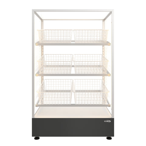 30 in. Tempered Glass Floor Standing Bagel Bakery Display Case with 6 Baskets, Open Back and LED Lighting