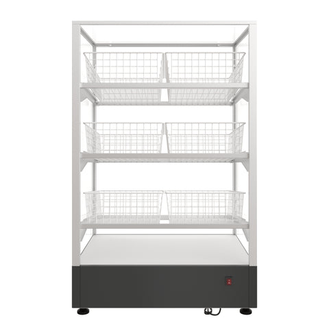 30 in. Tempered Glass Floor Standing Bagel Bakery Display Case with 6 Baskets, Open Back and LED Lighting