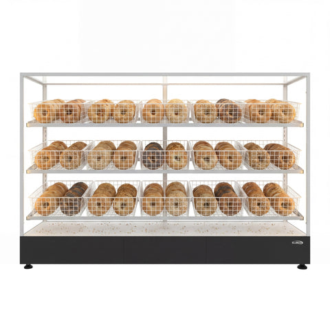 73 in. Tempered Glass Floor Standing Bagel Bakery Display Case with 15 Baskets, Open Back and LED Lighting