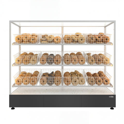 60 in. Floor Standing Bagel Bakery Display Case with 12 Baskets with Open Back and LED Lighting