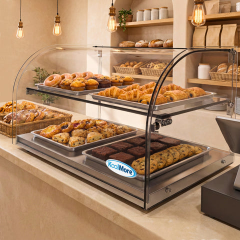 22 in. Commercial Countertop Bakery Display Case with Front Curved Glass and Rear Door, 1.5 cu. ft.