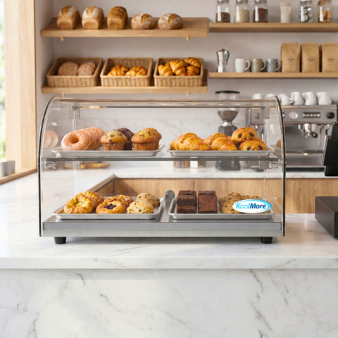22 in. Commercial Countertop Bakery Display Case with Front Curved Glass and Rear Door, 1.5 cu. ft.