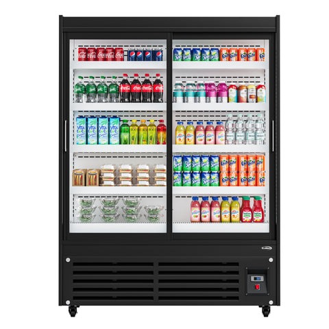 52 in. 24 Cu. Ft. Commercial Beverage Merchandiser with Sliding Glass Doors in Black