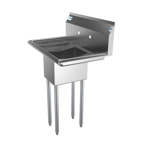 30 in. One Compartment Stainless Steel Commercial Sink with 2 Drainboards, Bowl Size 10" x 14" x 10"