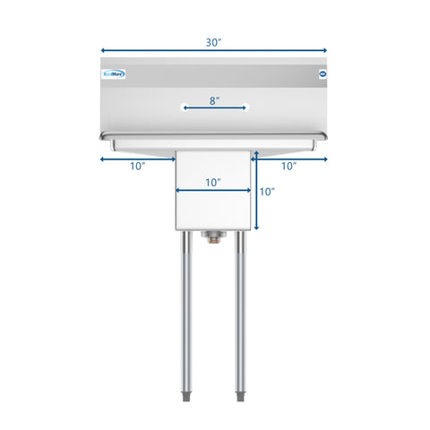 30 in. One Compartment Stainless Steel Commercial Sink with 2 Drainboards, Bowl Size 10" x 14" x 10"