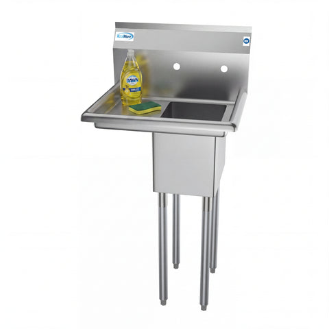 23 in. One Compartment Stainless Steel Commercial Sink with Drainboard, Bowl Size 10" x 14" x 10"