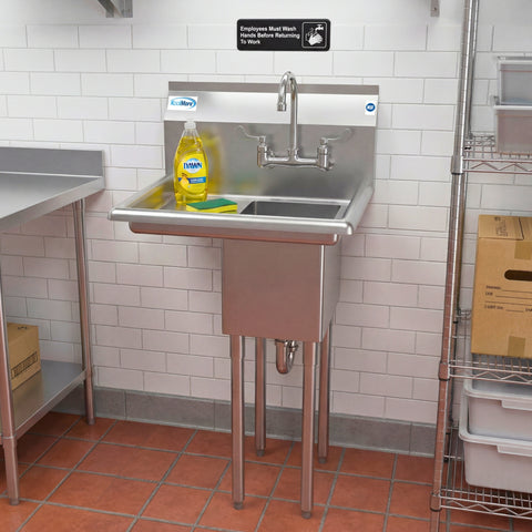 23 in. One Compartment Stainless Steel Commercial Sink with Drainboard, Bowl Size 10" x 14" x 10"