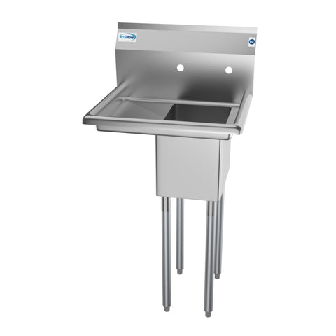 23 in. One Compartment Stainless Steel Commercial Sink with Drainboard, Bowl Size 10" x 14" x 10"