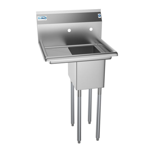 23 in. One Compartment Stainless Steel Commercial Sink with Drainboard, Bowl Size 10" x 14" x 10"