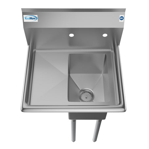 23 in. One Compartment Stainless Steel Commercial Sink with Drainboard, Bowl Size 10" x 14" x 10"