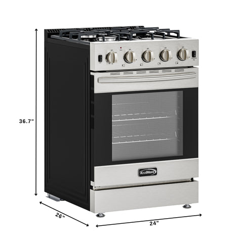 24 in. 4-Burner Slide-in Gas Range Oven, 3.7 cu. ft. in Stainless-Steel