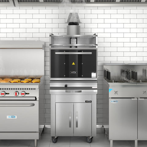 28 in. Commercial Charcoal Oven with Warming Racks and Base Cabinet in Stainless-Steel